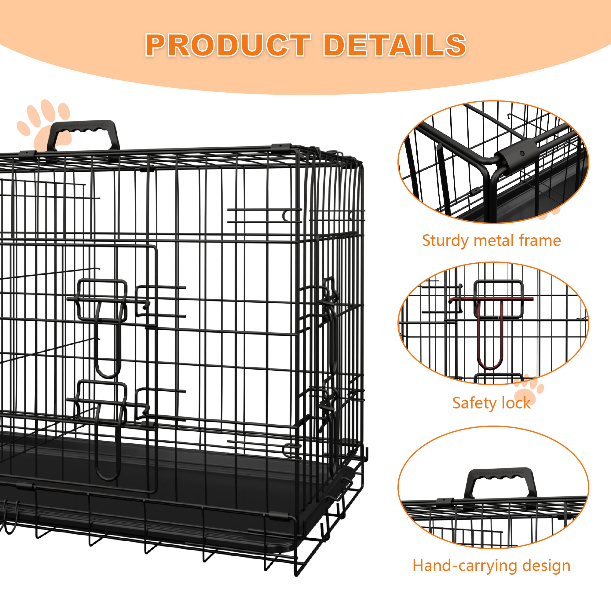 Dog Crate, 36 Inch Medium Dog Cage With Divider And Plastic Leak-Proof Pan Tray, Double Door Folding Metal Wire Cage For Indoor, Outdoor, And Travel, Made In Vietnam_voghion.com